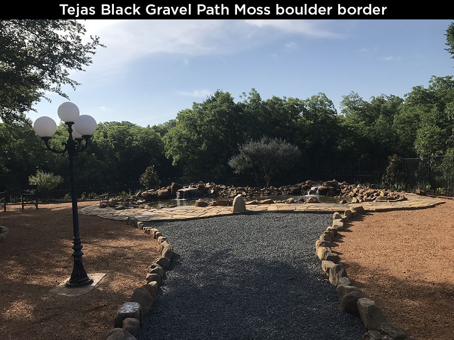 Tejas Black Gravel Path Moss Boulder Border
