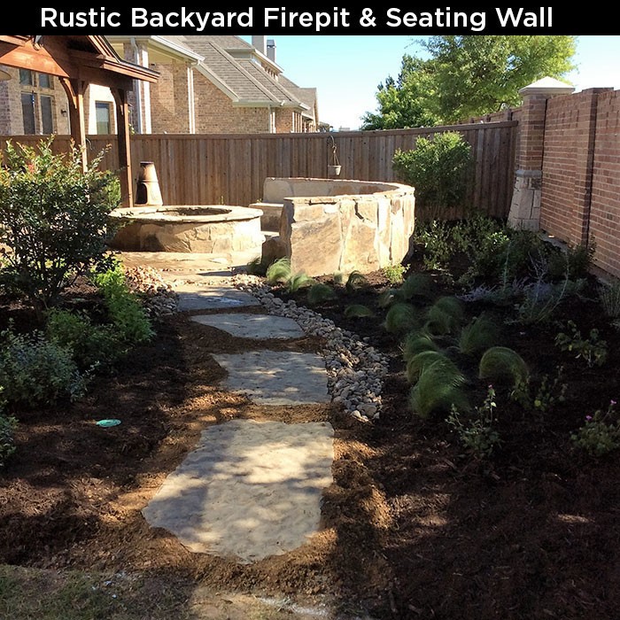 Rustic Backyard Firepit & Seating Wall