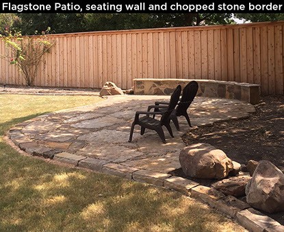 Flagstone Patio, Seating Wall And Chopped Stone Border