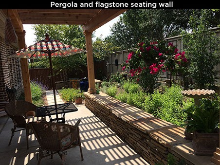 Pergola And Flagstone Seating Wall