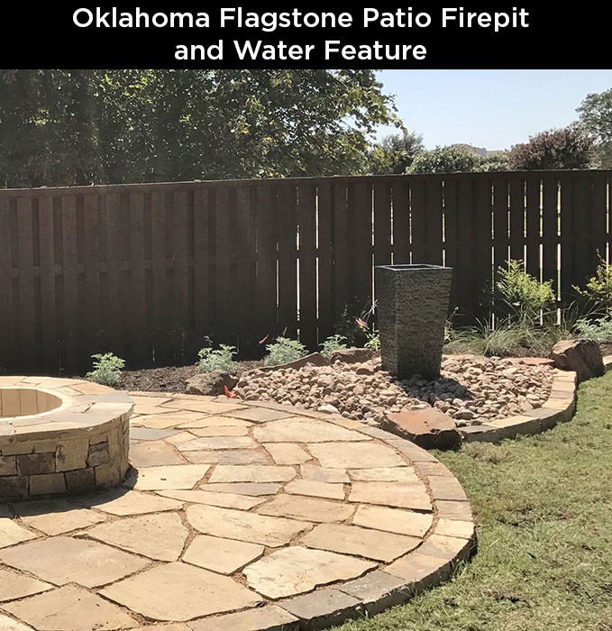 Oklahoma Flagstone Patio Firepit and Water Feature